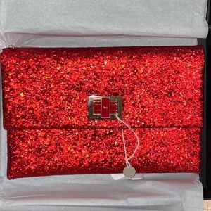 ❤️Valentines Day! Anya Hindmarch Red Leather Glitter Clutch New